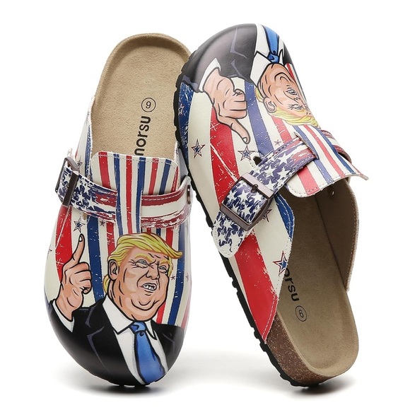 (W9) Minorsu Unisex Trump Clogs, Cork Footbed, Various Sizes, American Flag - Picture 4 of 11